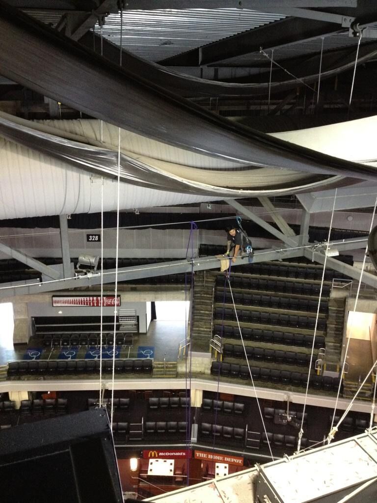 Frank Aguirre rigging a show at the Staples Center